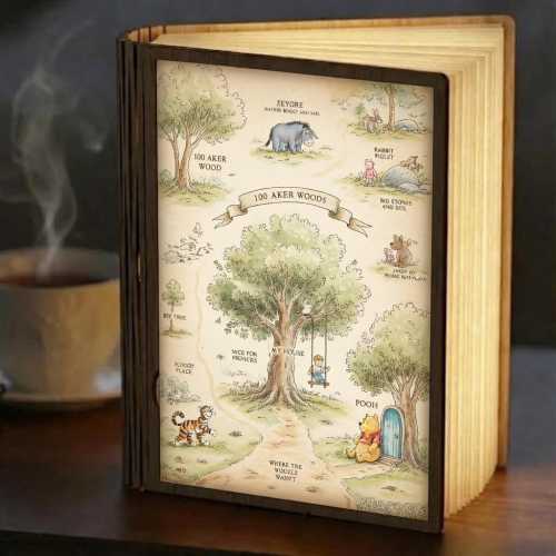 Winnie The Pooh 100 Acre Wood Map Book Lamp, Vintage Storybook LED Book Lamp, Foldable Book Lamp, Disney Night Light