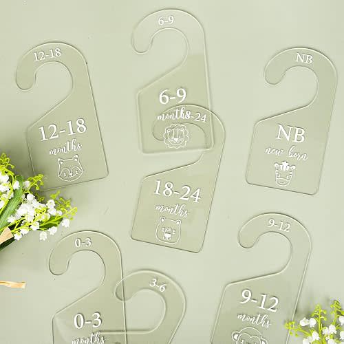 7 Pcs Baby Closet Size Dividers - Animal Clear Acrylic Hanger Clothes Organizers - Newborn to 24 Month for Home Nursery Baby Clothes