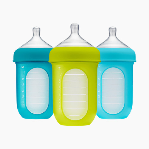 Boon Nursh Silicone Pouch Bottles, 3-Pack - Blue, 8oz