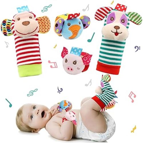 Baby Rattle Toys Soft Foot Finder Socks Wrists Rattles Ankle Leg Hand Arm Bracelet Activity Rattle Baby Shower Present Essentials for Neborn Baby Infant Boy Girl Bebe