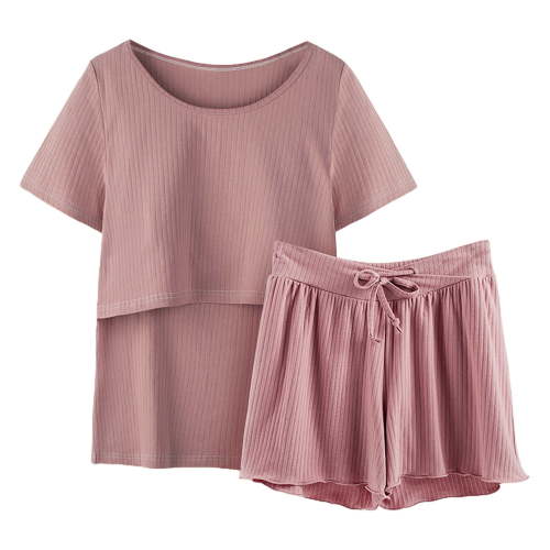 RMGVDSD 2 Pack Women's Nursing Pajamas Set Maternity Pajamas Postpartum Loungewear Set Breastfeeding Tops & Shorts Two Piece Short Sets Women