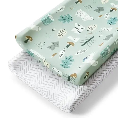 TILLYOU Changing Pad Cover Set in Soft Jersey Material - Fits 32"/34''x16 Contoured Pad for Babies, Jungle Walk and White Stripes