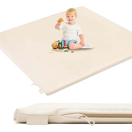 Padded Baby Play Mat, Super Soft Vegan Leather Floor Mat for Baby Girls and Boys, 48x48 Non-Slip Thick Foam Cushioned Playmat for Babies 6-12 Months, Fits Nicely Into 50x50 Playpen Mat, Pink
