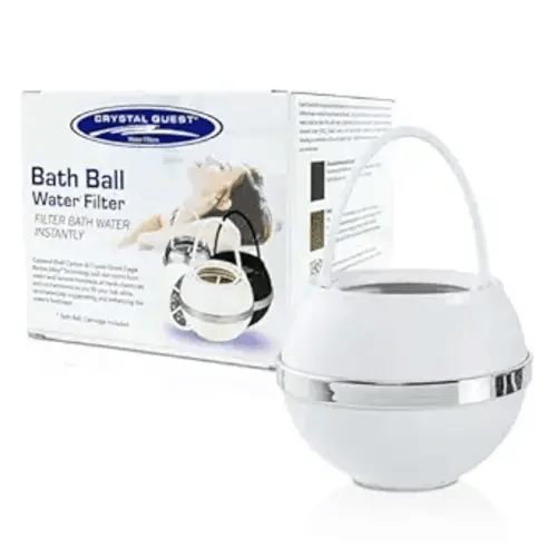 Crystal Quest Premium Bath Ball Water Filter for Bathtub - 3-Stage Filtration, Removes Chlorine, Chloramine & Byproducts, 2,500 Gallons, BPA Free, pH Balanced Water, Fits Most Tubs, White