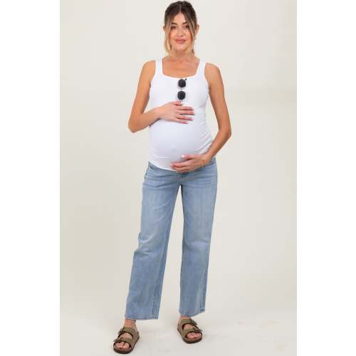 Blue Straight Leg Ankle Maternity Jeans