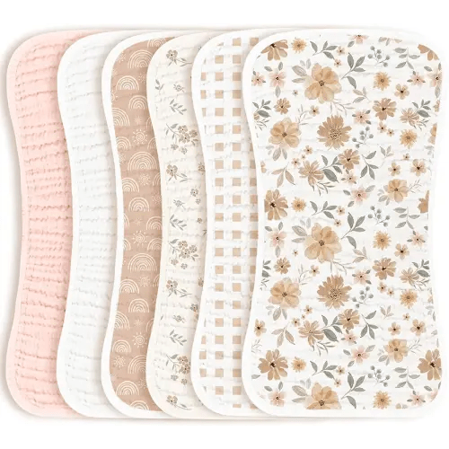 Konssy Muslin Baby Burp Cloths Sets for Unisex- 6 Pack Large 100% Cotton Burping Clothes for Newborn, Baby Girls and Boys