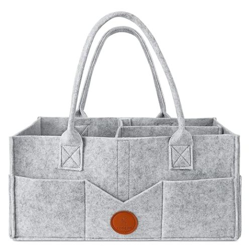 Maliton Diaper Caddy Organizer - Diaper Caddy for Baby Nursery Storage, Felt Diaper Organizer for Baby Stuff with Handle, 15" x 9" x 7" Portable Baby Basket Boy Girl Changing Table Organizer (Grey)
