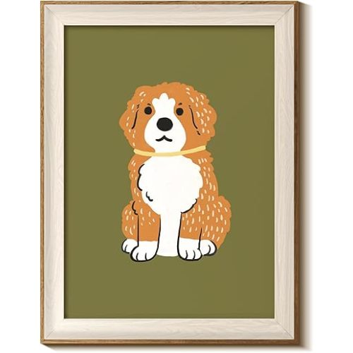InSimSea Framed Canvas Wall Art Minimalist Cute Dog Art Prints for Bedroom Nursery Living Room Animal Picture Painting Ideal Gifts for Pet Lovers 16×12in