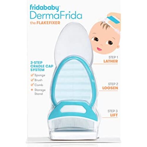 Frida Baby The 3-Step Cradle Cap System | DermaFrida The FlakeFixer | Sponge, Brush, Comb and Storage Stand for Babies with Cradle Cap
