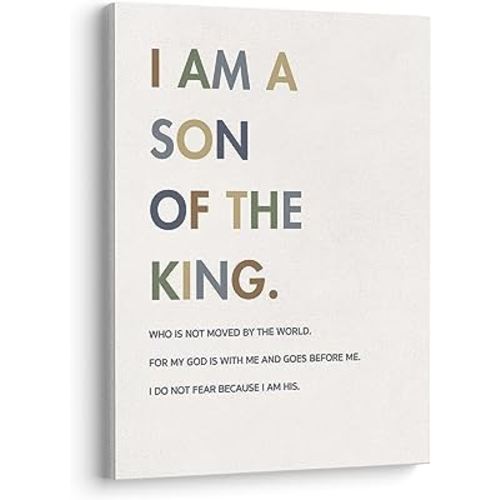 XWELLDAN Christian Religious Bible Verse I am a Son of the King Boy Nursery Wall Art Canvas Prints,Inspirational Quote Scripture Wall Art Decor for Boys Room Bedroom Nursery, 11 x 14 Inch, Framed