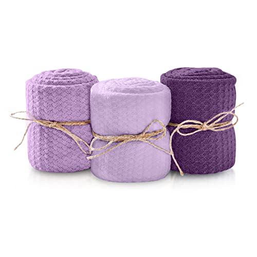 First Landings Newborn Photography Wraps - Gender Neutral Baby Essentials - Soft Knit Receiving Blankets - Newborn Photo Props - Purple, 16" x 64" (3-Pack)