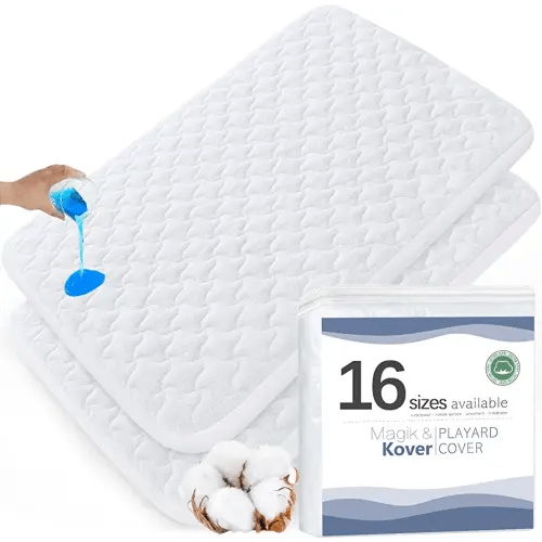 Pack and Play Mattress Pad Protector 38" x 26", 2 Pack Waterproof Pack and Play Cover Sheets, Compatible with Graco Pack n Play, Baby Trend, Dream On Me & Pamo Babe, Quilted Cotton Terry Surface