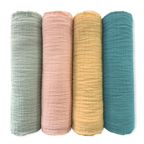 SwaddleDesigns Cotton Muslin Swaddle Blankets for Babies, Set of 4, Neutral Receiving Blankets for Newborn, Baby Registry & Gift, 46x46 inches, Paradise