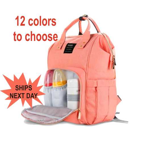 Monogrammed Diaper Bag Backpack: Personalized Waterproof Travel Nappy Bag - Custom Name, Monogram or Logo