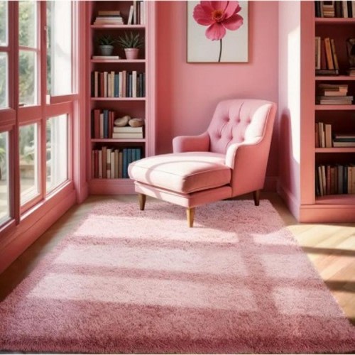 Blush Pink Shag Rug, Ultra Soft 1.7" Thick, Non-Slip, 100% Polyester, Modern Decor for Bedroom Pink 4x6ft / 48x72in / 120x180cm