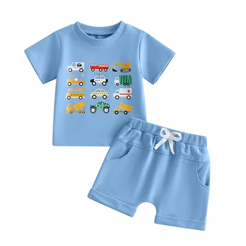 Fernvia Toddler Baby Boy Summer Clothes Cars Print Short Sleeve T-Shirt Tops Jogger Shorts Set 1T 2T 3T 4T Kids Outfit