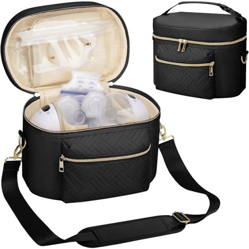 Wearable Breast Pump Bag Compatible with Willow/Elvie/Medela/Momcozy, Portable Pumps Carrying Case for Nursing & Working Moms, Pumping Bag with Shoulder Strap, Black