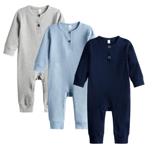 Bafeicao Baby Boy Girl 2/3 Pack Solid Romper Ribbed Short/Long Sleeve Bodysuit Jumpsuit Infant Knitted Outfits Clothes