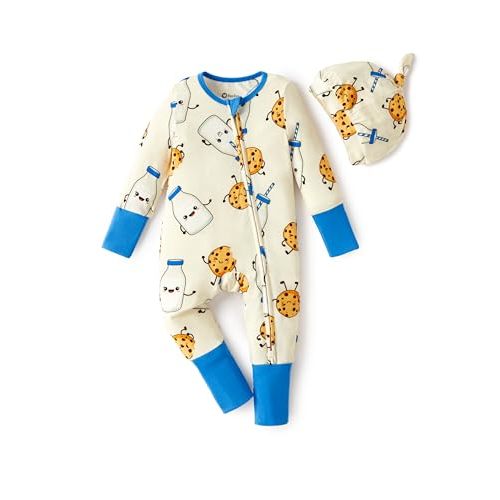 PATPAT Bamboo Viscose Baby Footie Pajamas with hat | 2 Way-Zipper, Fold-over mittens and feet, Soft and breathable Viscose, True to size, Stretchy for duration