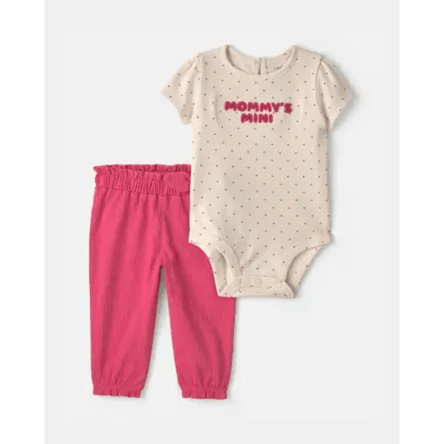 Baby Girl 2-Piece 'Mommy's Mini' Heart Bodysuit & Pant Set - Pink/Ivory | Carter's