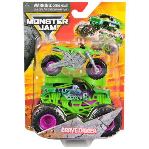 Monster Jam Grave Digger Monster Truck and Dirt Bike Vehicle 2-Pack, 1:64 Scale