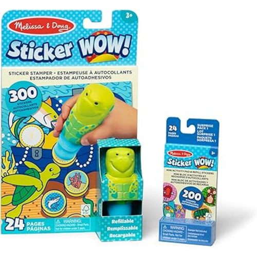 Melissa & Doug Sticker Wow!™ Sea Turtle Bundle: 24-Page Activity Book, Refillable Sticker Stamper, Mini Pad, 500 Stickers, Arts and Crafts for Kids Ages 3+
