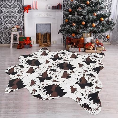 Cow Rug Cow Print Rug for Bedroom Living Room 5.2 x 6.2 Feet Non Slip Durable and Large Cow Skin Area Rug Cow Hide Carpet for Western Home Decor