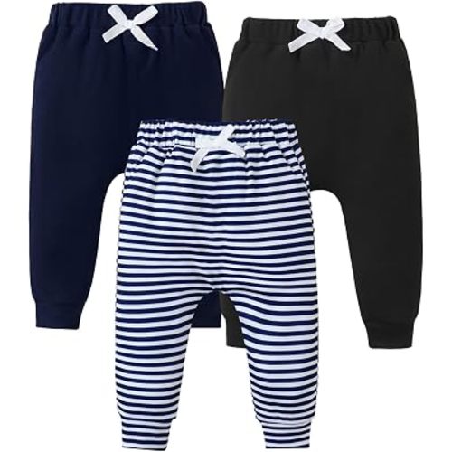 Jecson Baby Boy Pants 3-Pack Soft Toddler Joggers with Elastic Waist 3M-3T