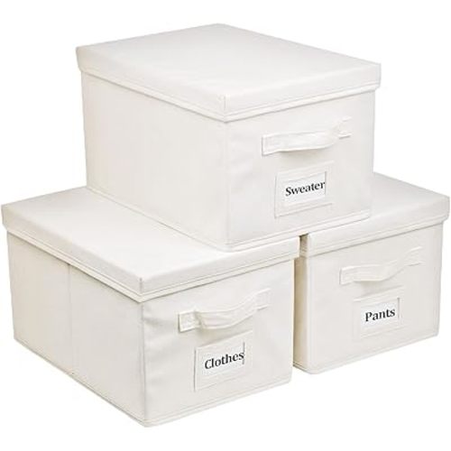 3 Pcs Closet Storage Bins with Lids & Lable & Handles, 15" 22 Quart Collapsible Fabric Stackable Storage Bin Cube Organizer Lidded Organizing Boxes Storage Containers