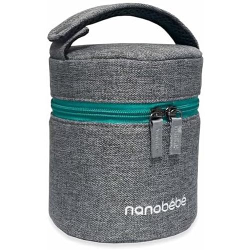 Nanobebe Breastmilk Baby Bottle Cooler & Travel Bag with Ice Pack Included. Compact Triple Insulated, Easily attaches to Stroller or Diaper Bag- Grey