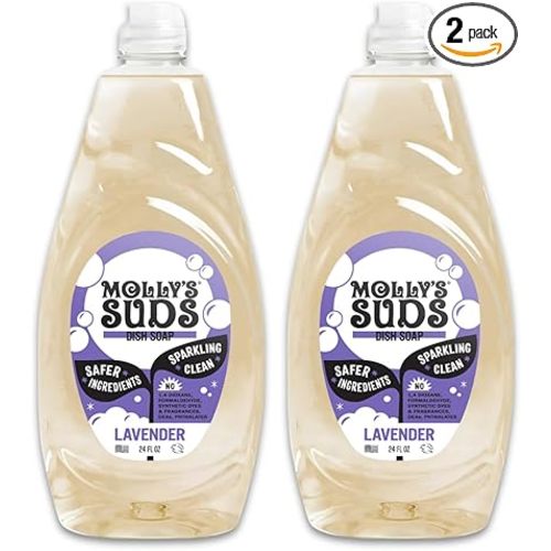 Molly's Suds Liquid Dish Soap | Clean, Simple Ingredients | Extra Scrubbing Power | Lavender Scent, 24 oz - 2 Pack