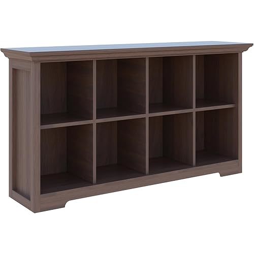OSCHF Cube Shelf Bookcase with Base - Wooden 2 Tiers Floor Standing Low Storage Cabinet for Home and Office, 8-Cube Lattice Bookshelf, Walnut