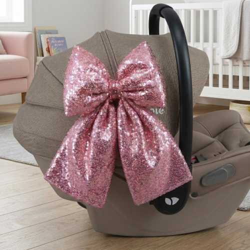 Large Sequin Car Seat Bow - Nursery Crib Bow Decoration - Big Sequin Bow for Baby Stroller - Newborn Girl Nursery Decor - Custom Colors Bow