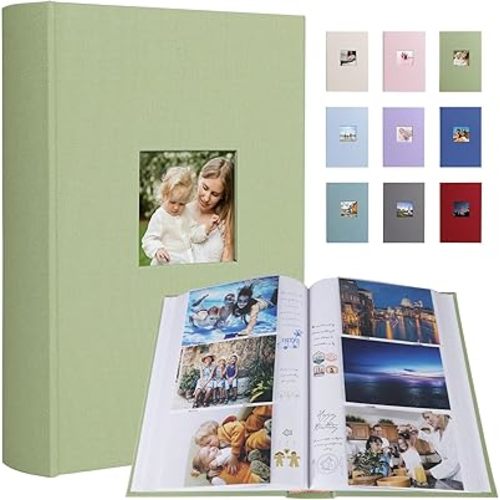 Photo Album 4x6 420 Photos With Writing Space, Linen Cover With Memo Slip-in Pockets, Pictures Album Book for Wedding Kids Travel Family Baby (Sage Green)