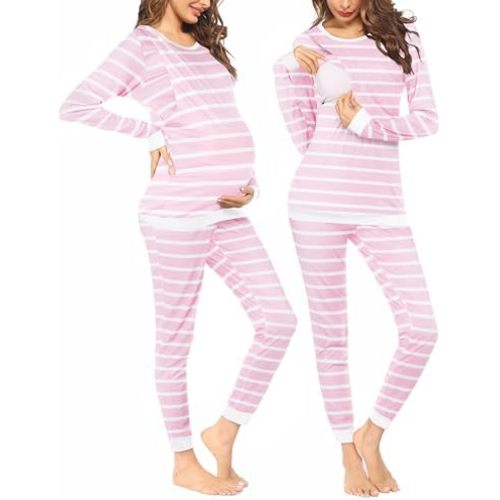 Ekouaer Nursing Pajama Set Long Sleeve Maternity Clothes Labor Pregnancy Pjs Breastfeeding Thermal Underwear Sleepwear