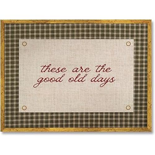 EQUEEN Golden Frame These Are The Good Old Days Poster Inspirational Family Wall Art Horizontal Happy Positive Quote Motivational Gingham Wall Decor Canvas Print Aesthetics for Bedroom 8x12inch