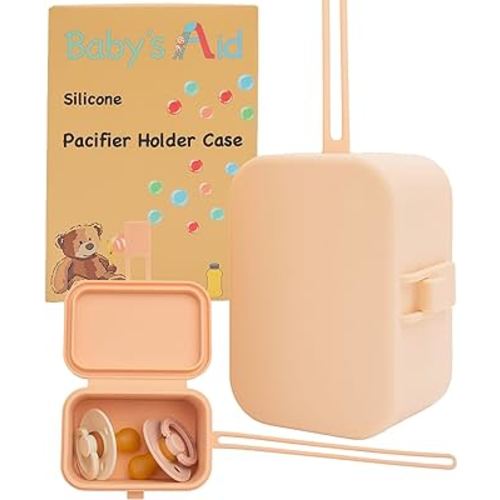 Baby’s Aid Silicone Pacifier Holder Case w/Locking Strap, Fully Sealable Paci Holder Pouch for 2-3 Baby Pacifiers, Secure Portable Easy-to-Clean Newborn Pacifier Case for Diaper Bag, Stroller, Purse