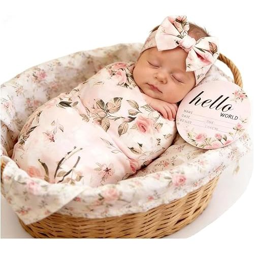 Galabloomer Newborn Receiving Blanket Headband Set Baby Flower Swaddle