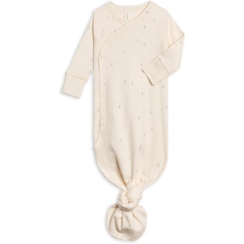 Colored Organics Baby 100% Organic Cotton Newborn Knotted Gown - Infant Indy Kimono Wrap Front Tie Knot with Mitten Cuffs