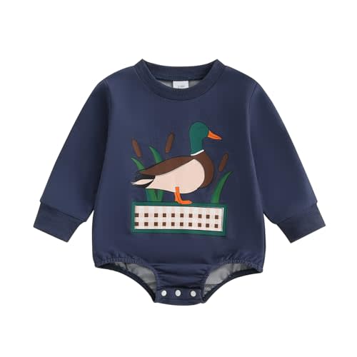 Giraropa Toddler Baby Boy Clothes Duck Print Sweatshirt Romper Pullover Sweater Jumpsuit Casual Fall Winter Clothes