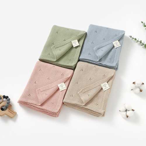 Tiny Alpaca | 100% Organic Cotton Knitted Swaddle Blanket | Knitted Crochet Plain Baby Blanket | 70x90cm | Baby Shower Gift