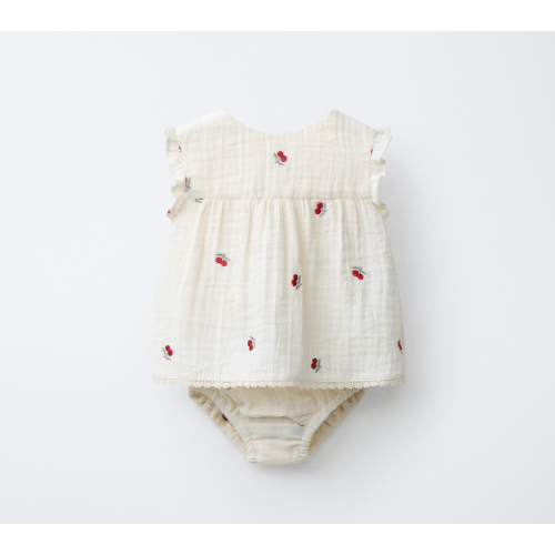 EMBROIDERED CHERRY TEXTURED BLOUSE AND BLOOMERS SET