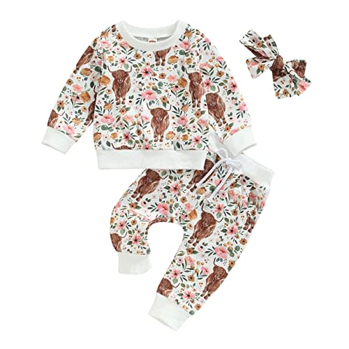 3Pcs Baby Girl Outfits Daisy Sweatshirt + Pants + Headband Infant Fall Winter Clothes