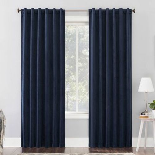 50"x84" Sun Zero 100% Blackout Amherst Velvet Noise Reducing Thermal Curtain Panel Dark Blue: Modern Back Tab Panel