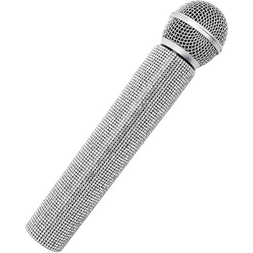 Fake Microphone Prop Plastic Play Microphone Glitter Silver Rhinestone Microphone Prop Microphone For Disco Stage Party