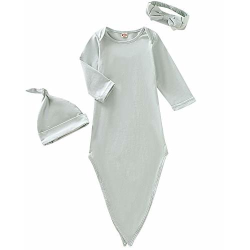 Dramiposs Newborn Boys Girls Solid Color Nightgowns Infant Long Sleeve Outfit Striped Sleeper