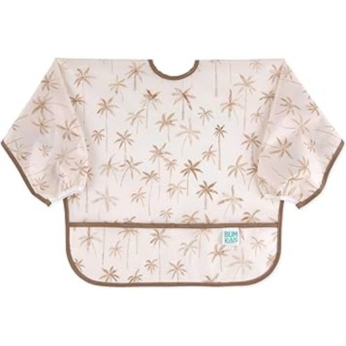Bumkins Sleeved Bib for Girl or Boy, Baby and Toddler for 6-24 Mos, Essential Must Have for Eating, Feeding, Baby Led Weaning Supplies, Long Sleeve Mess Saving Food Catcher, Soft Fabric, Palm Trees