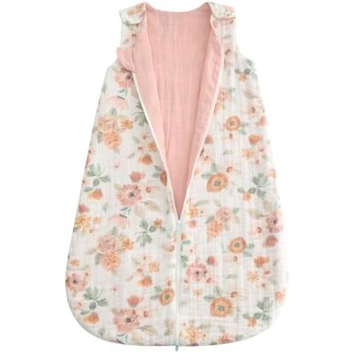 Reversible Baby Sleep Sack, Double Layer Cotton Muslin Wearable Blanket, Breathable for Warm Nights, 2-Way Zipper