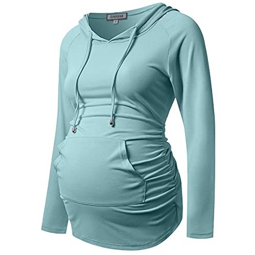 GINKANA Maternity Hoodie Long Sleeves Shirts Casual Maternity Top Pregnancy Sweatshirt Casual Clothes