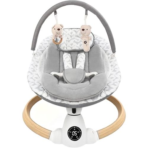 Baby Swing for Infants with 5 Swing Speeds, Portable Electric Baby Swing with Bluetooth, Remote Control & Touch Panel, 5-Point Harness,Indoor & Outdoor Use